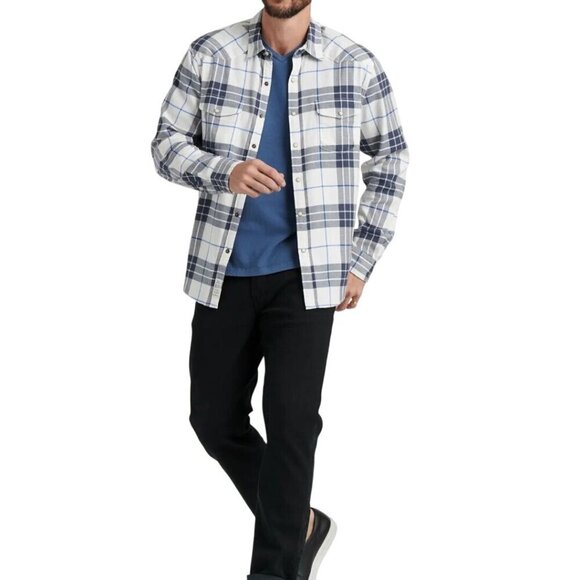 Lucky Brand Saturday Stretch Blue Gray Snap Western Flannel Shirt 2022 Size XL - Picture 8 of 11